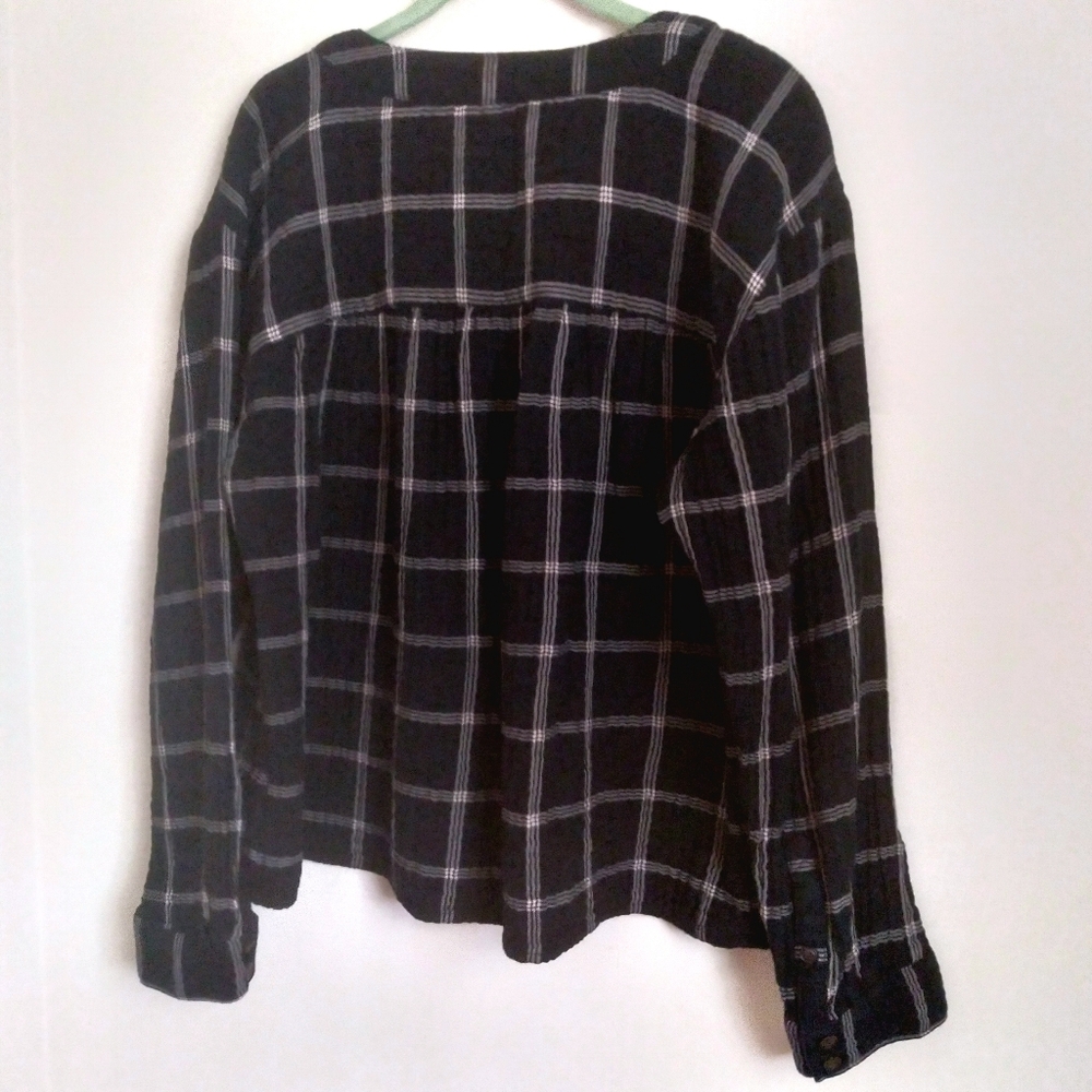 Madewell Cropped Cotton Lagenlook Top XL Boxy‎ Black White Window Pane Plaid - Picture 2 of 8